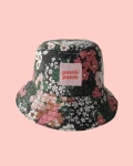 Children's bucket hat - flowers on black