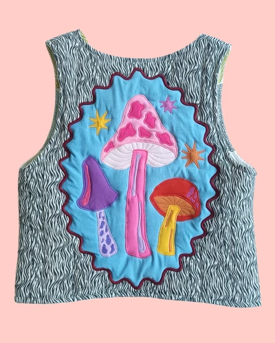 Quilted vest - magic mushrooms- size S